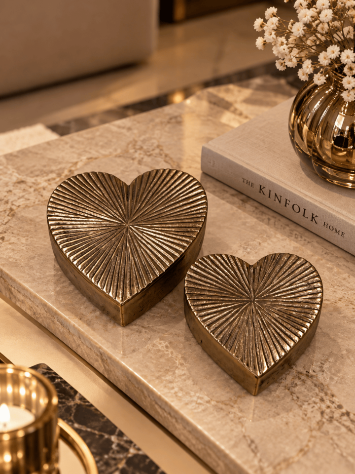 ANTİK GOLD 2'Lİ DÖKÜM KALP KUTU SETİ