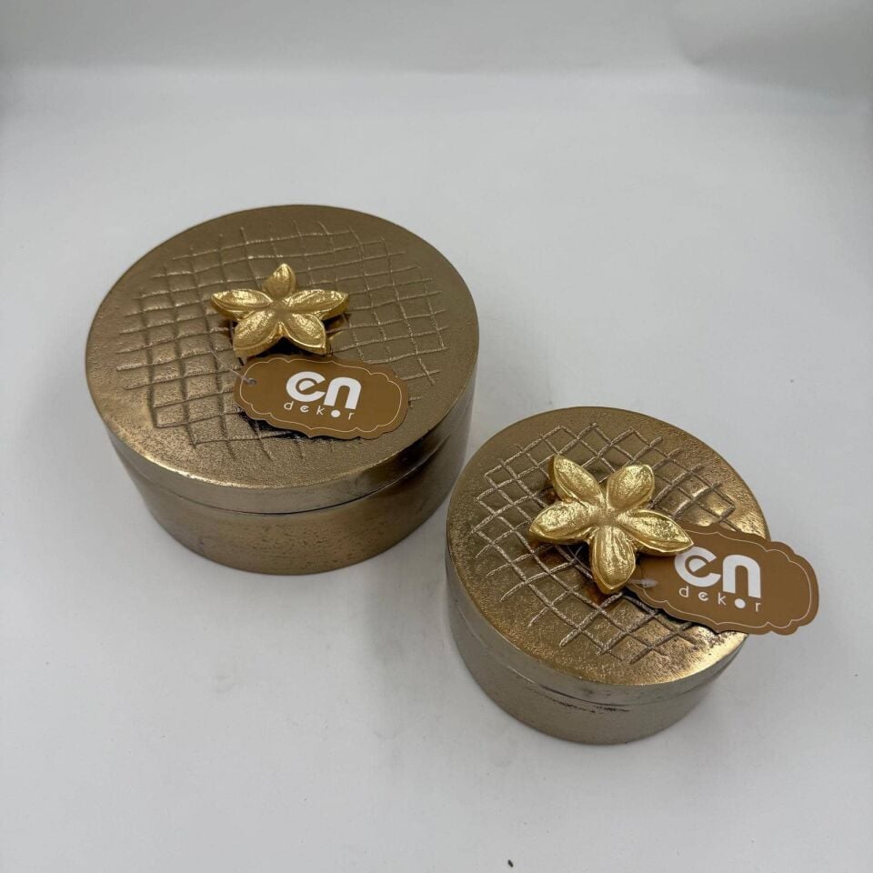 GOLD ÇİÇEK DETAYLI 2'Lİ DÖKÜM DEKORATİF KUTU