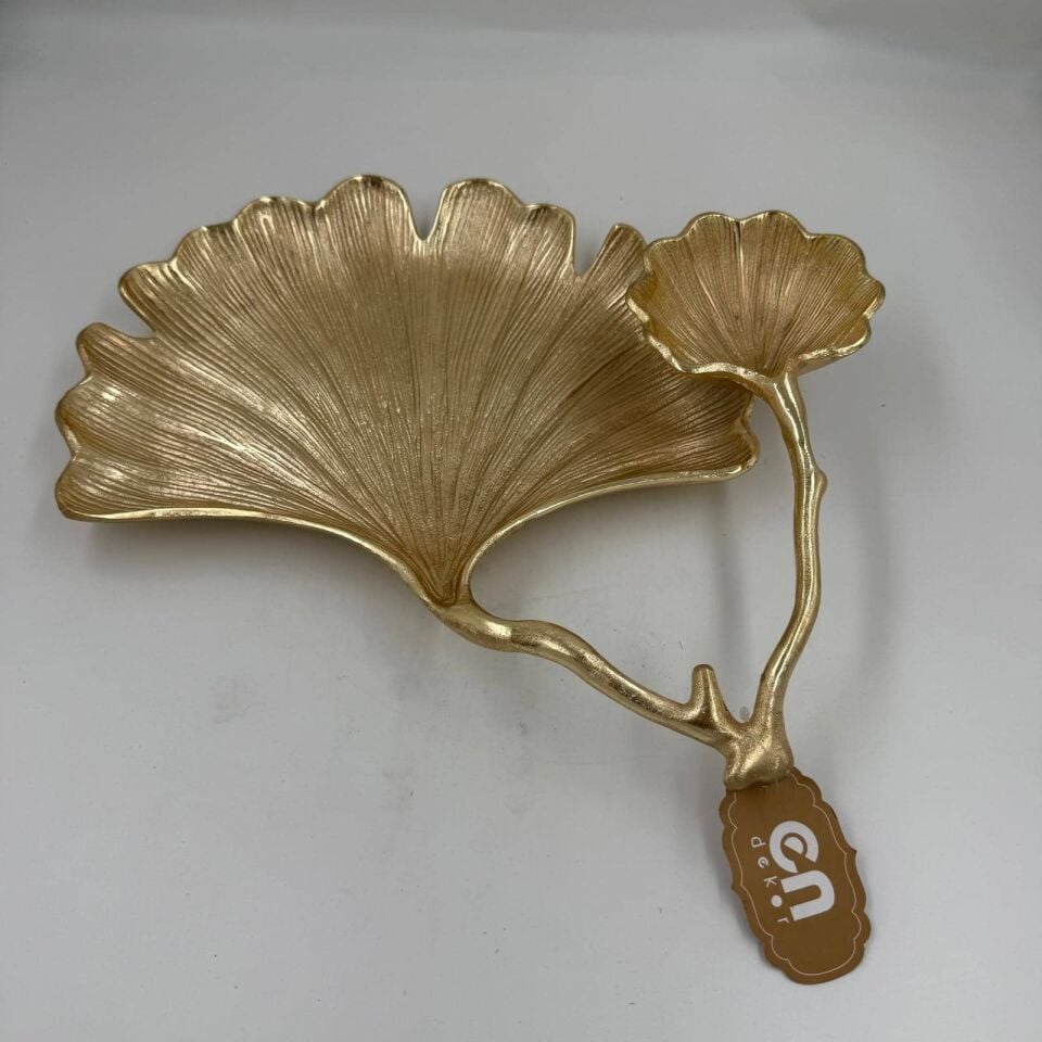 GOLD DÖKÜM GİNKGO YAPRAKLI DEKORATİF TABAK