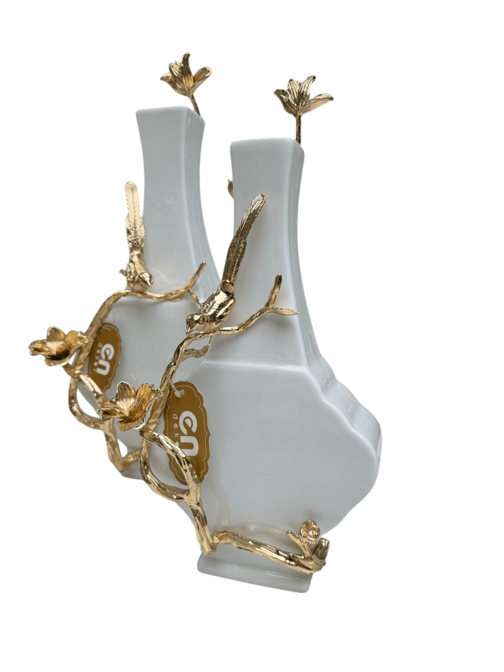 İKİLİ DEKORATİF KUŞLU VAZO