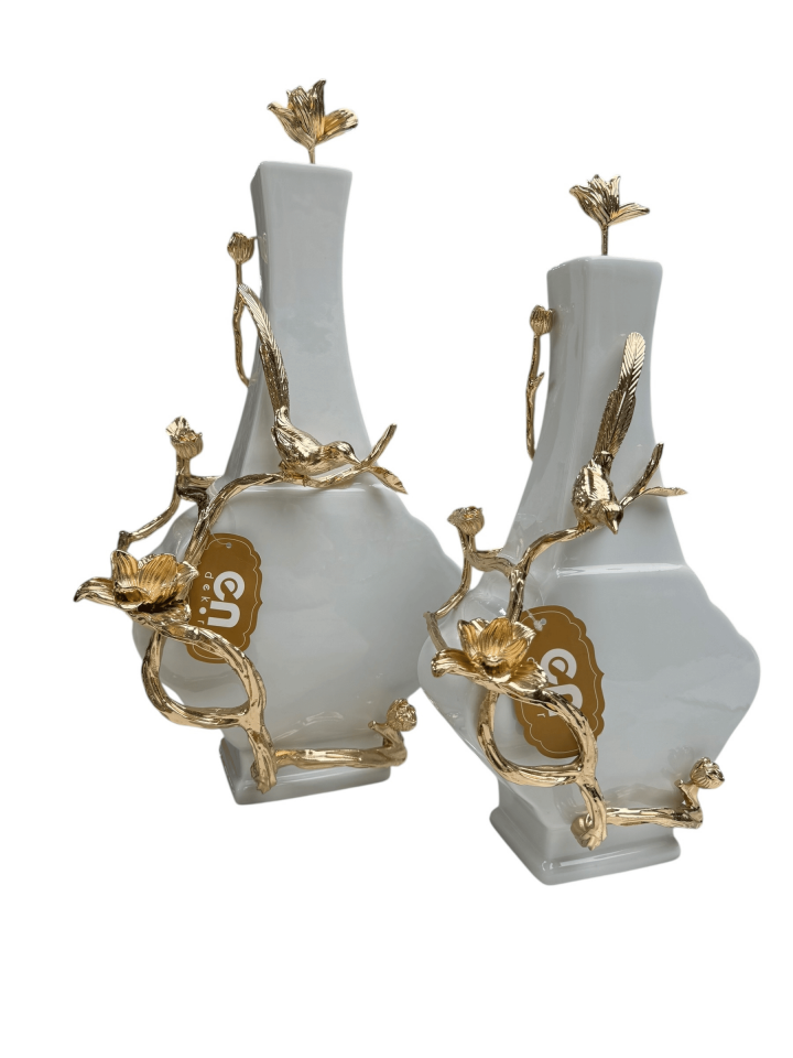 İKİLİ DEKORATİF KUŞLU VAZO