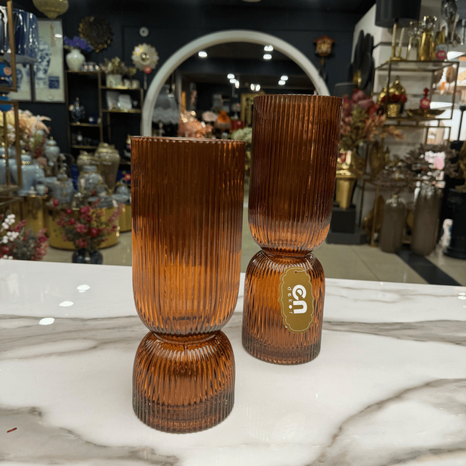 2 Lİ CAM VAZO AMBER