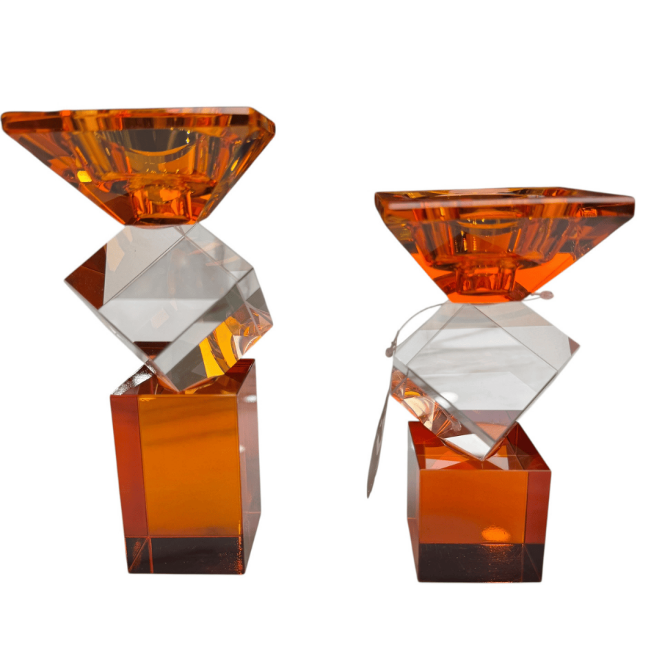 2Lİ TURUNCU CAM ŞAMDAN OBJE