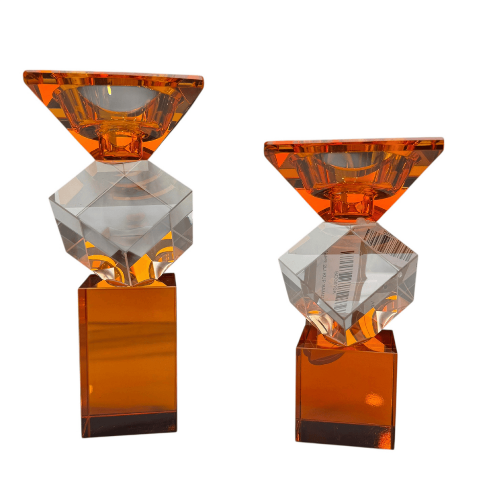 2Lİ TURUNCU CAM ŞAMDAN OBJE