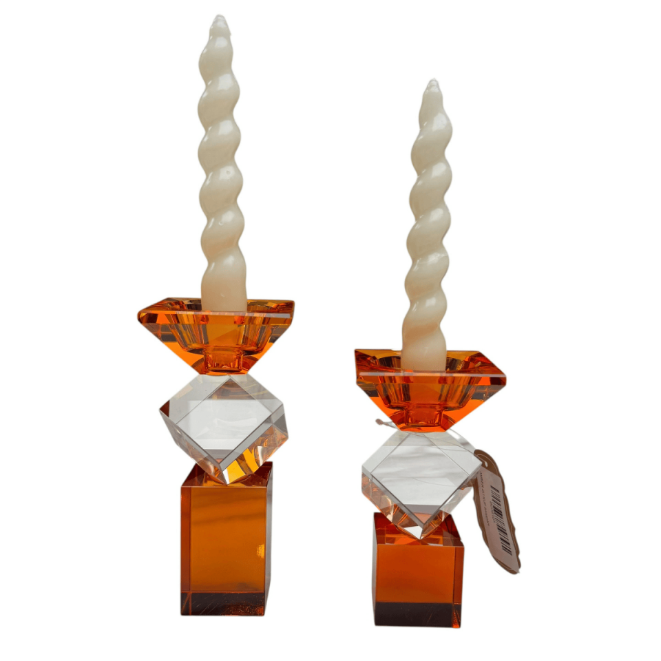 2Lİ TURUNCU CAM ŞAMDAN OBJE