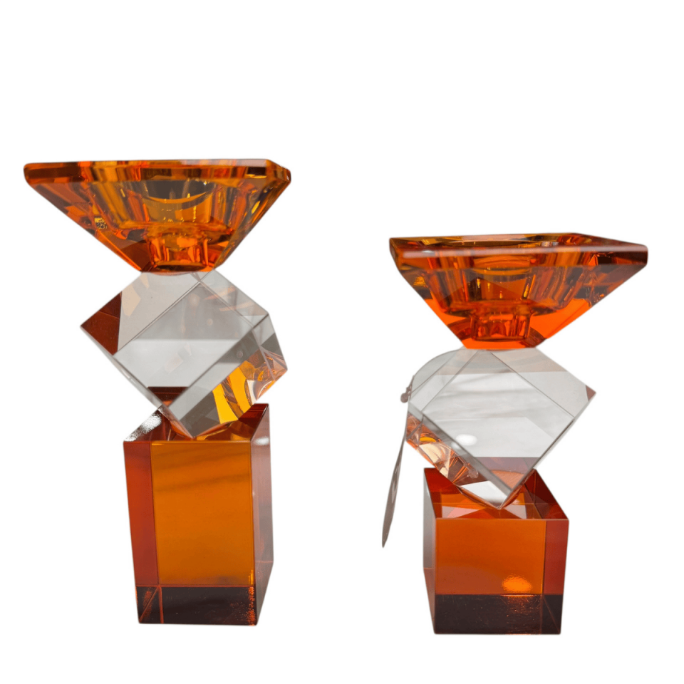 2Lİ TURUNCU CAM ŞAMDAN OBJE