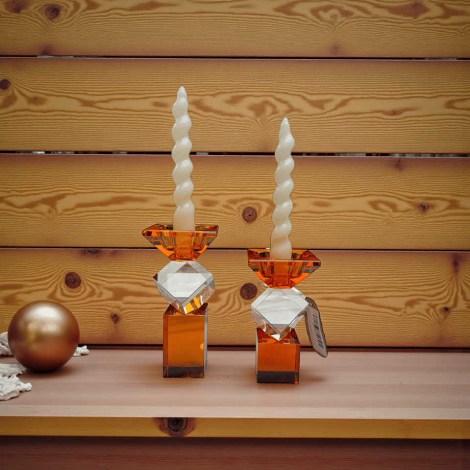 2Lİ TURUNCU CAM ŞAMDAN OBJE