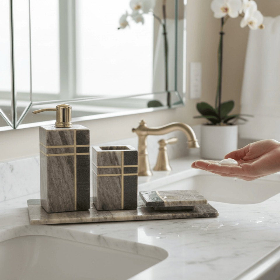 İTHAL BANYO SETİ BEJ GOLD 4 PARÇA