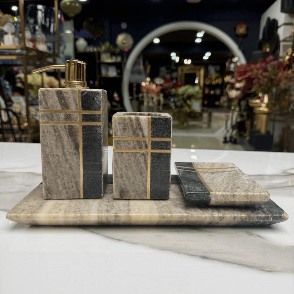 İTHAL BANYO SETİ BEJ GOLD 4 PARÇA