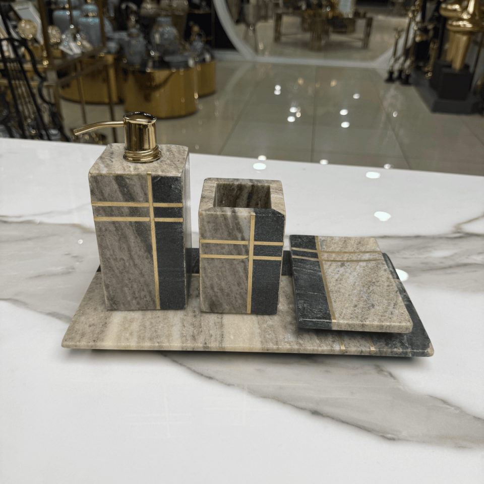 İTHAL BANYO SETİ BEJ GOLD 4 PARÇA