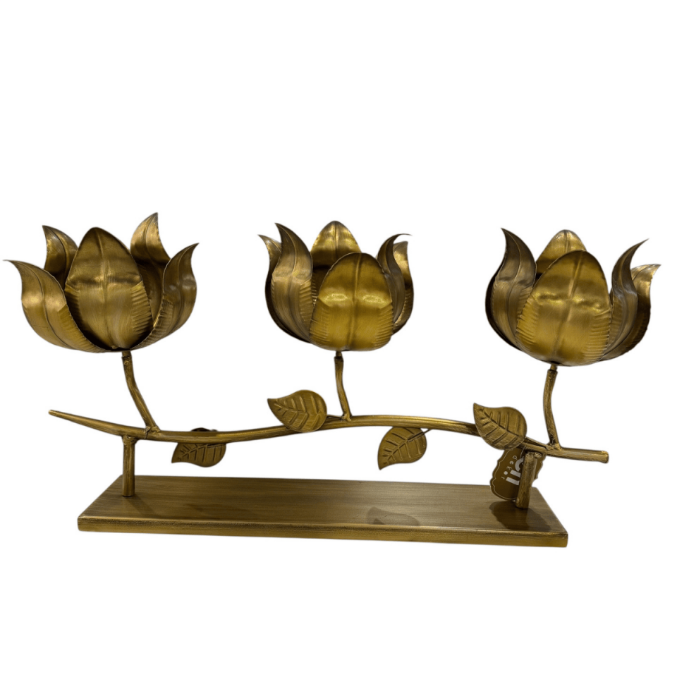 METAL ÇİÇEK 3LÜ ŞAMDAN