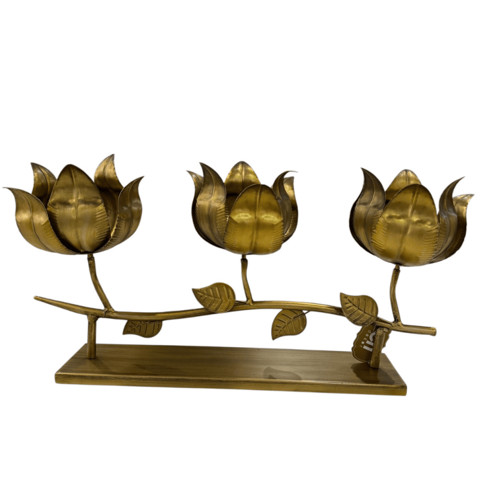 METAL ÇİÇEK 3LÜ ŞAMDAN