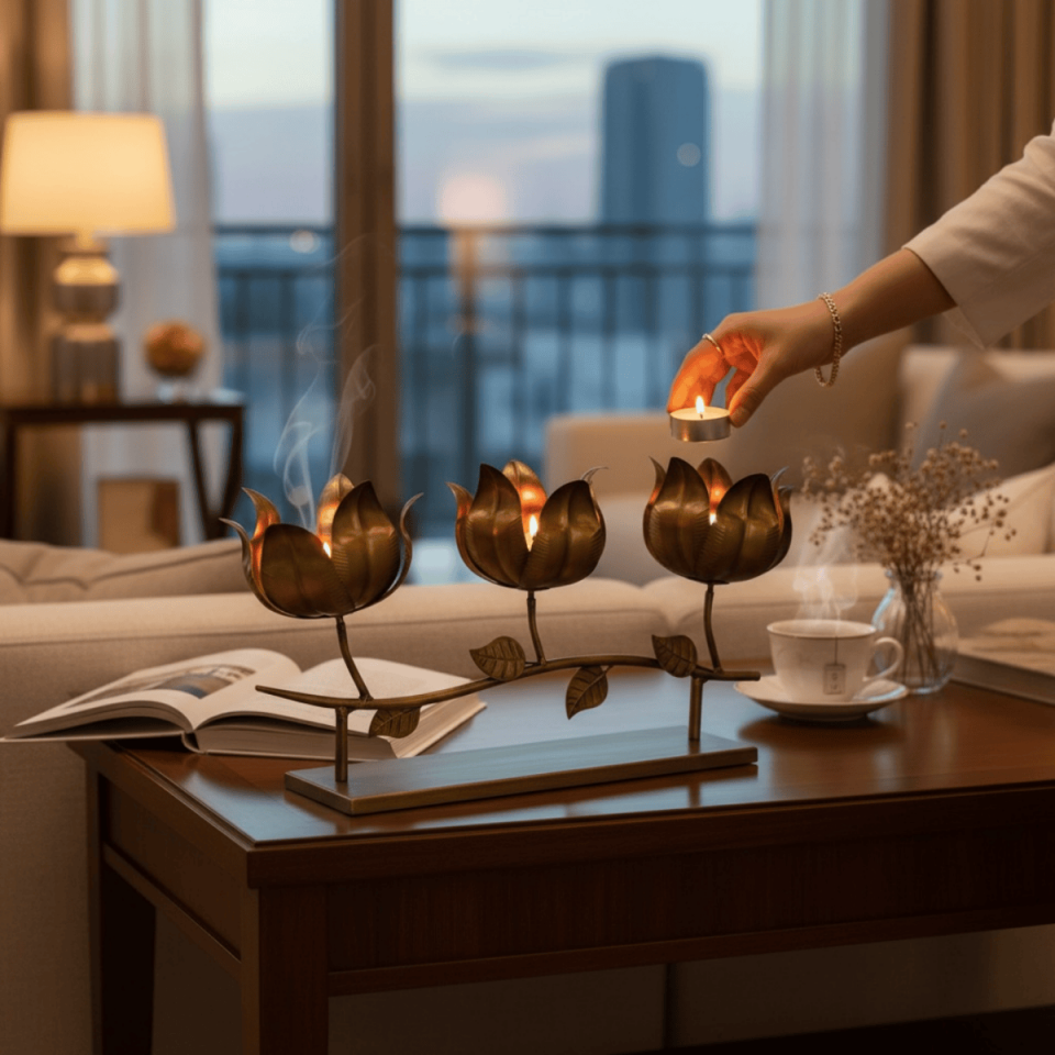 METAL ÇİÇEK 3LÜ ŞAMDAN