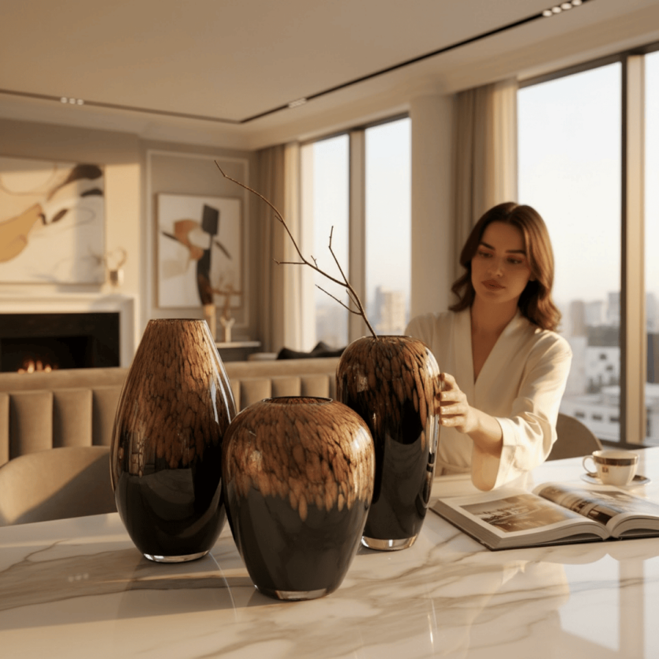 LEOPAR DESEN ROSE VAZO BÜYÜK