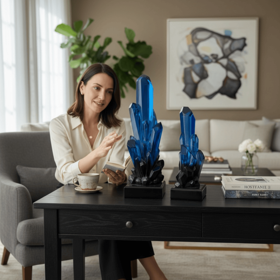 AKRİLİK 2Lİ MAVİ KRİSTAL OBJE