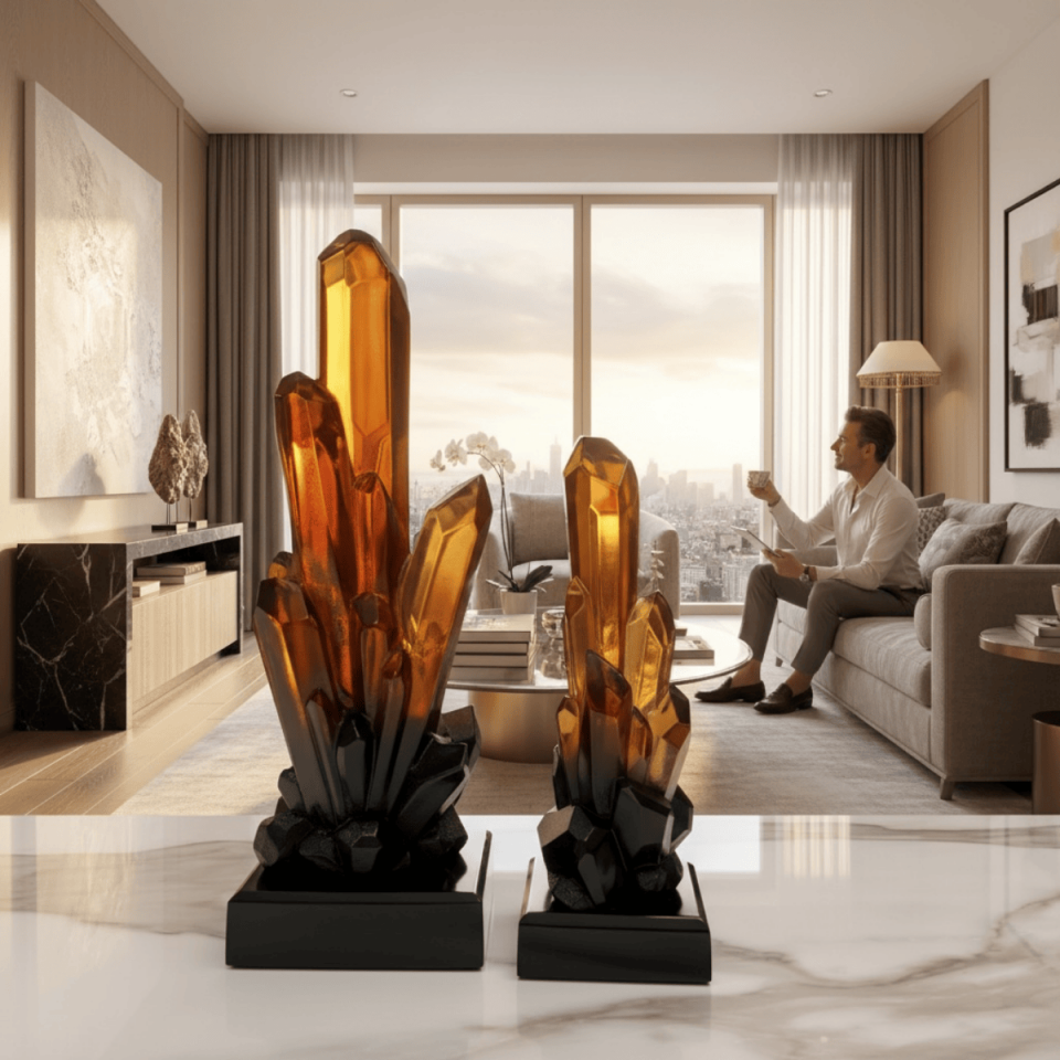 AKRİLİK 2Lİ TURUNCU KRİSTAL OBJE