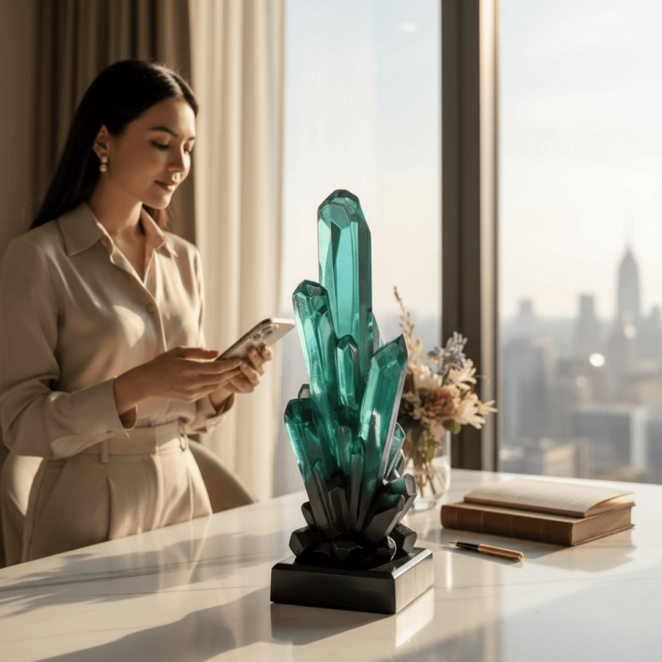 AKRİLİK 2Lİ YEŞİL KRİSTAL OBJE