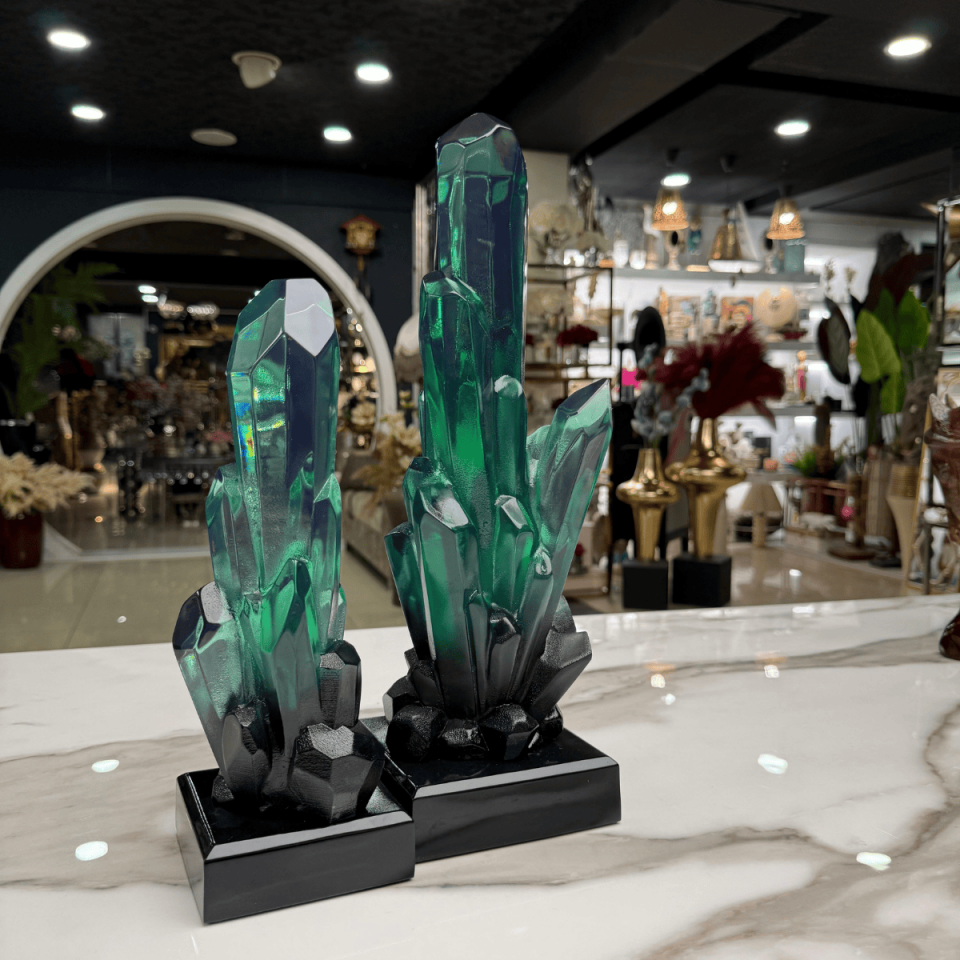 AKRİLİK 2Lİ YEŞİL KRİSTAL OBJE