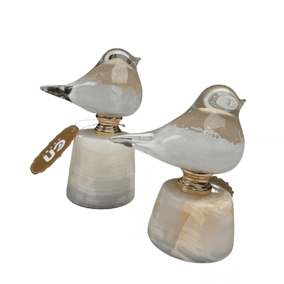 2'Lİ MERMER KAİDELİ CAM KUŞ DEKORATİF OBJE