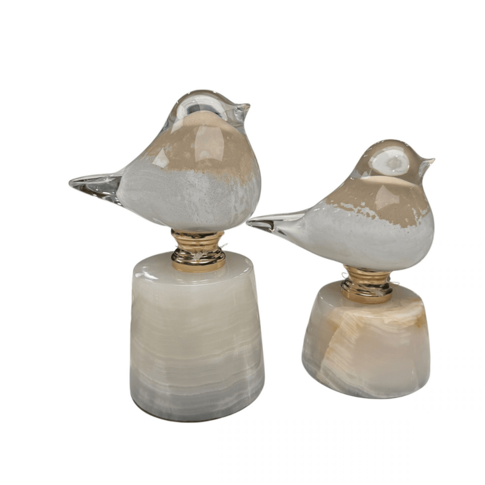 2'Lİ MERMER KAİDELİ CAM KUŞ DEKORATİF OBJE