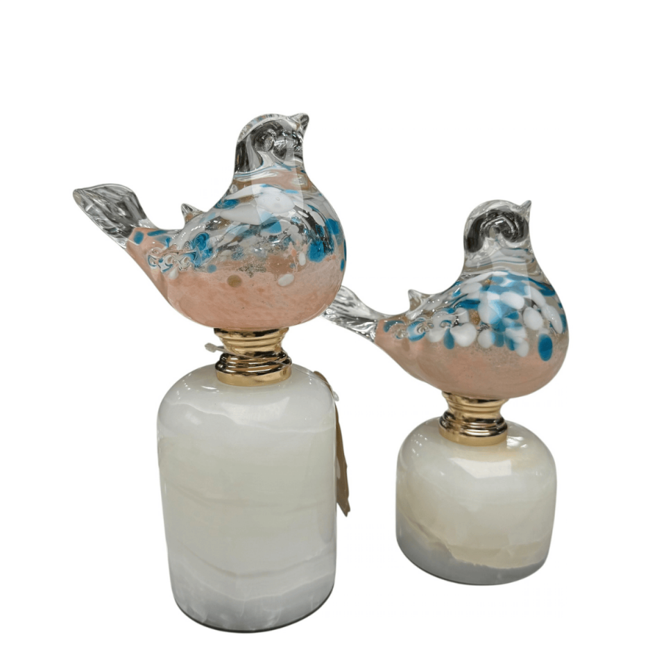 2'Lİ MERMER KAİDELİ CAM KUŞ DEKORATİF OBJE