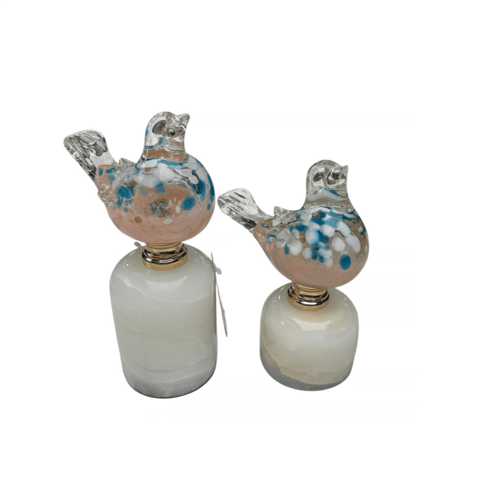 2'Lİ MERMER KAİDELİ CAM KUŞ DEKORATİF OBJE