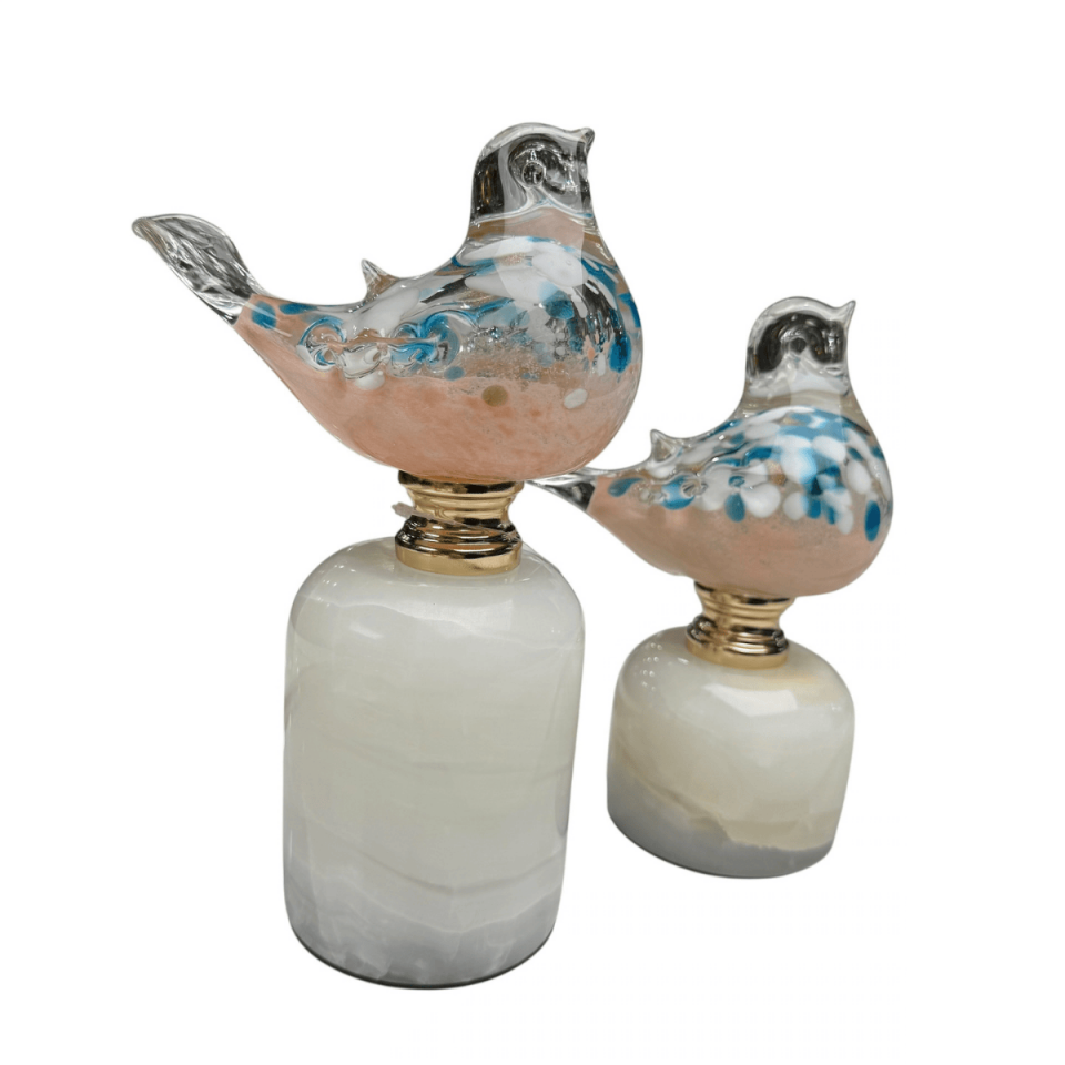 2'Lİ MERMER KAİDELİ CAM KUŞ DEKORATİF OBJE