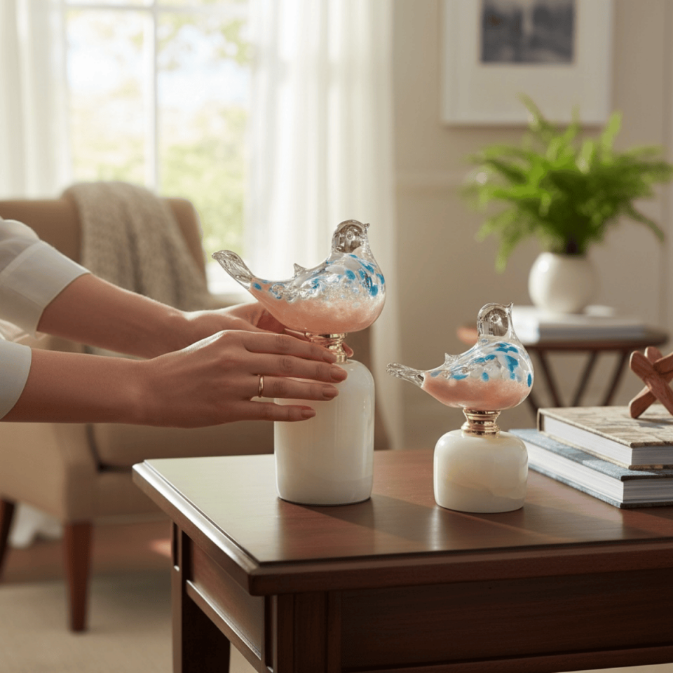 2'Lİ MERMER KAİDELİ CAM KUŞ DEKORATİF OBJE