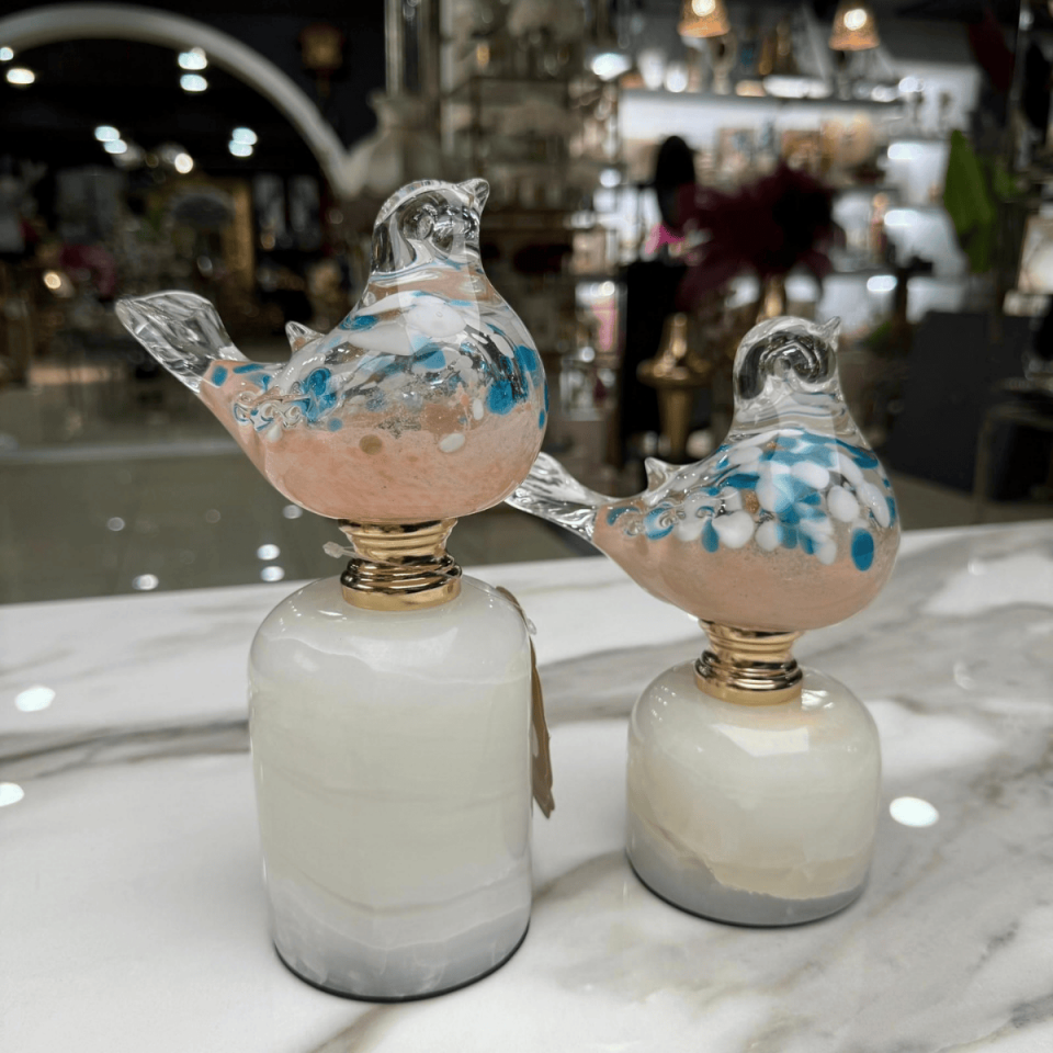 2'Lİ MERMER KAİDELİ CAM KUŞ DEKORATİF OBJE