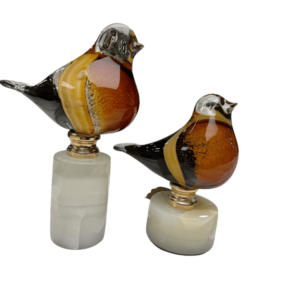 2'Lİ MERMER KAİDELİ CAM KUŞ DEKORATİF OBJE