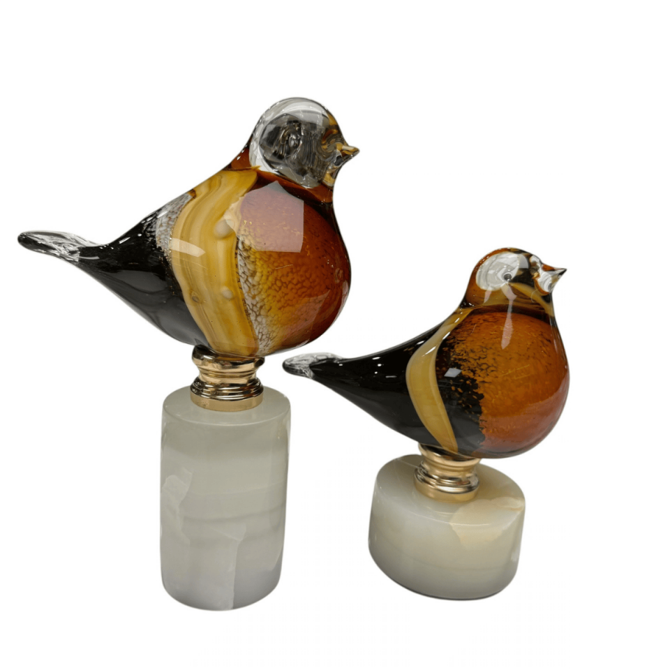 2'Lİ MERMER KAİDELİ CAM KUŞ DEKORATİF OBJE