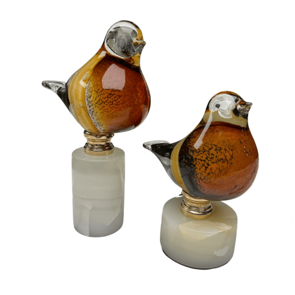 2'Lİ MERMER KAİDELİ CAM KUŞ DEKORATİF OBJE