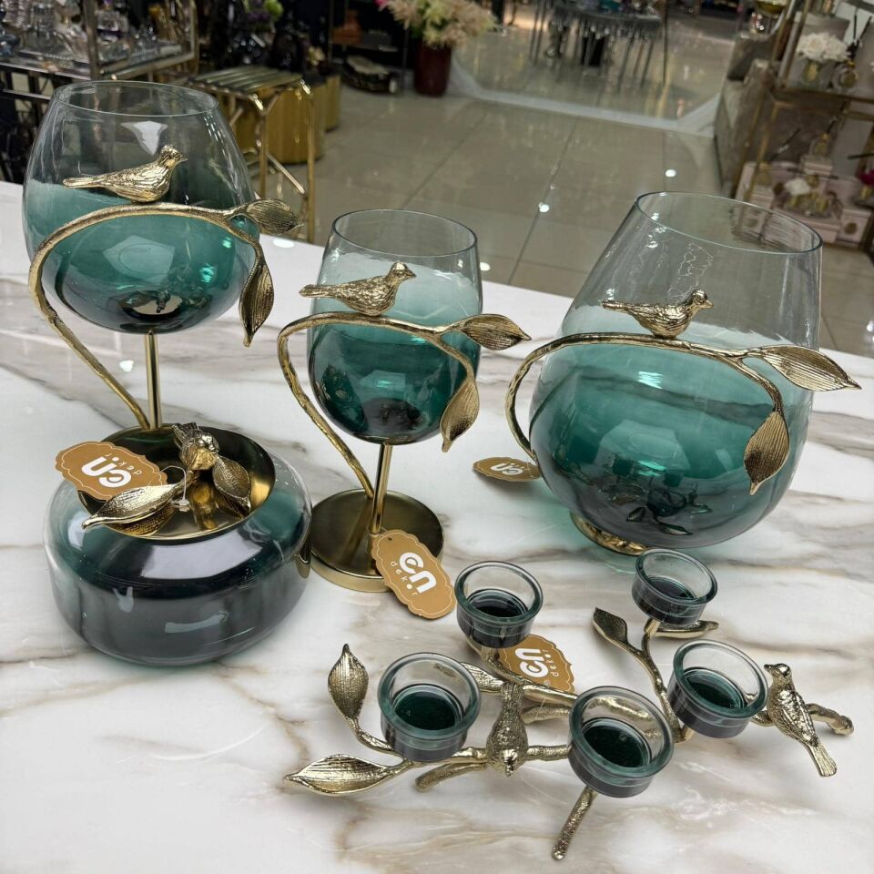 KUŞ FİGÜRLÜ KAPAKLI CAM DEKORATİF KUTU