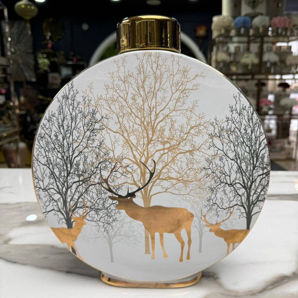 EL BOYAMA GEYİKLİ DESENLİ VAZO