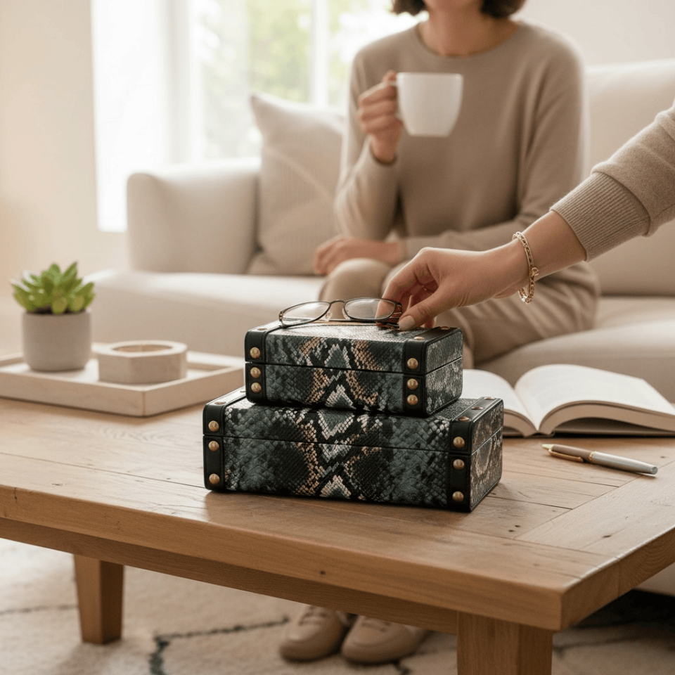 DERİ KAPLAMA DEKORATİF KUTU 2'Lİ SET