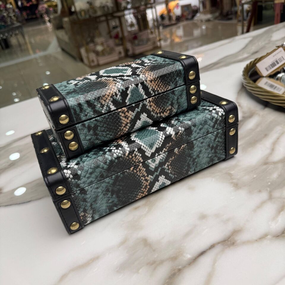 DERİ KAPLAMA DEKORATİF KUTU 2'Lİ SET