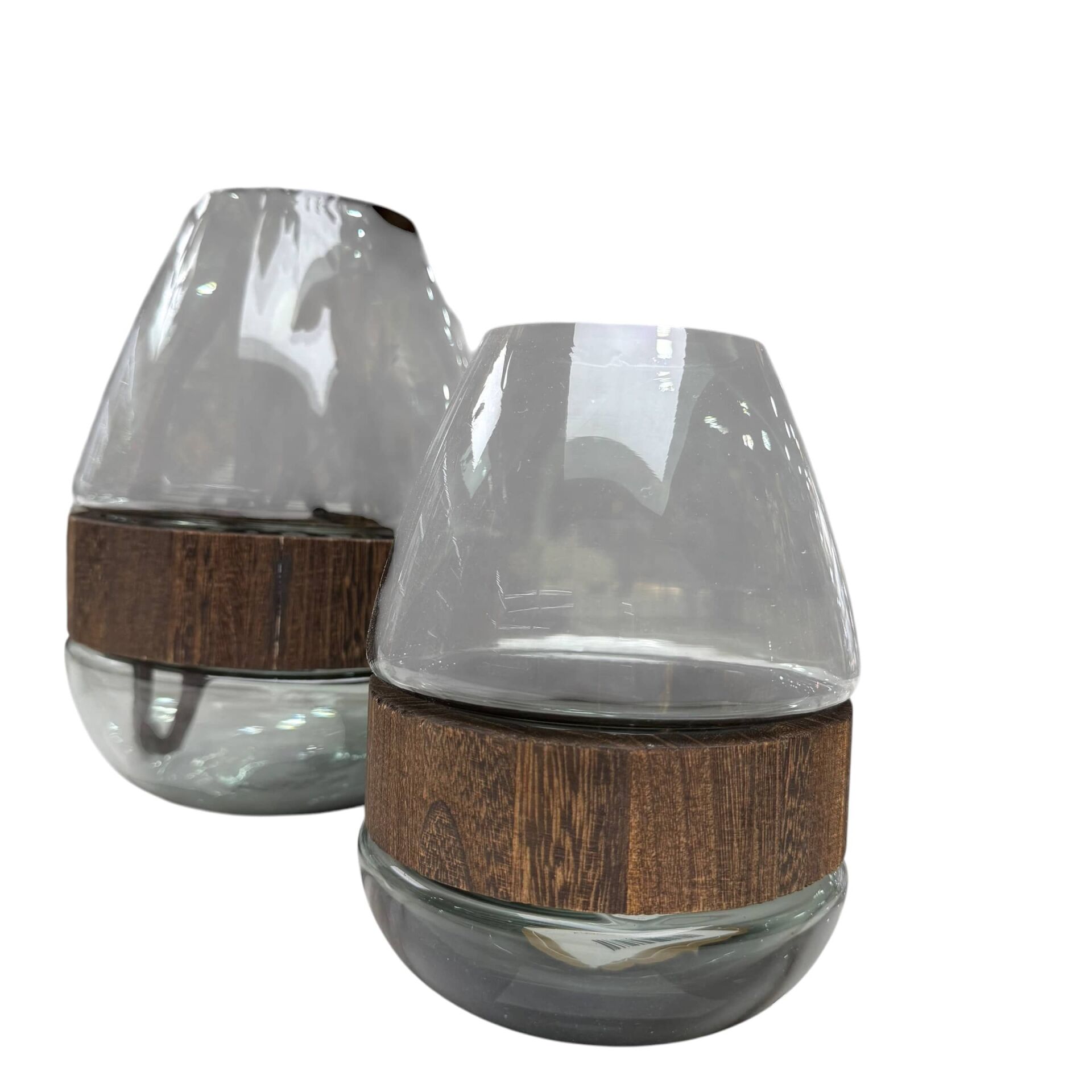 AHŞAP HALKALI VAZO SET 2'Lİ