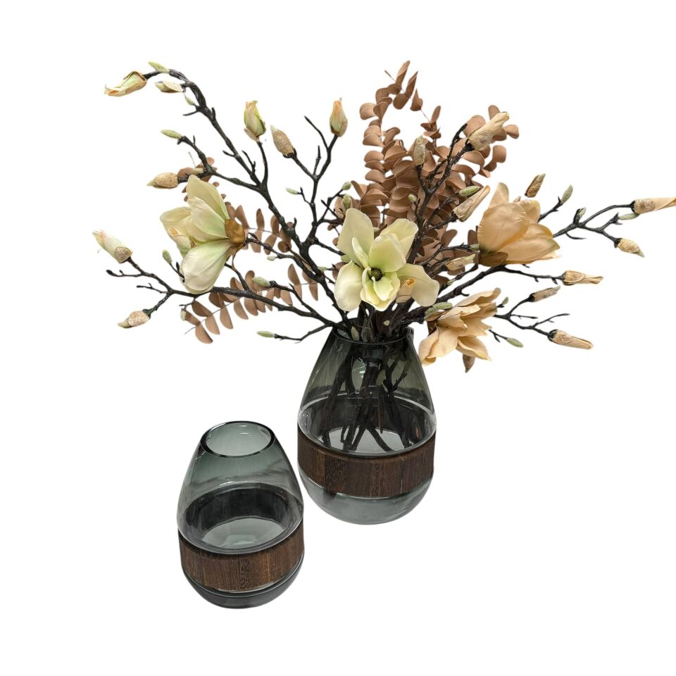 AHŞAP HALKALI VAZO SET 2'Lİ