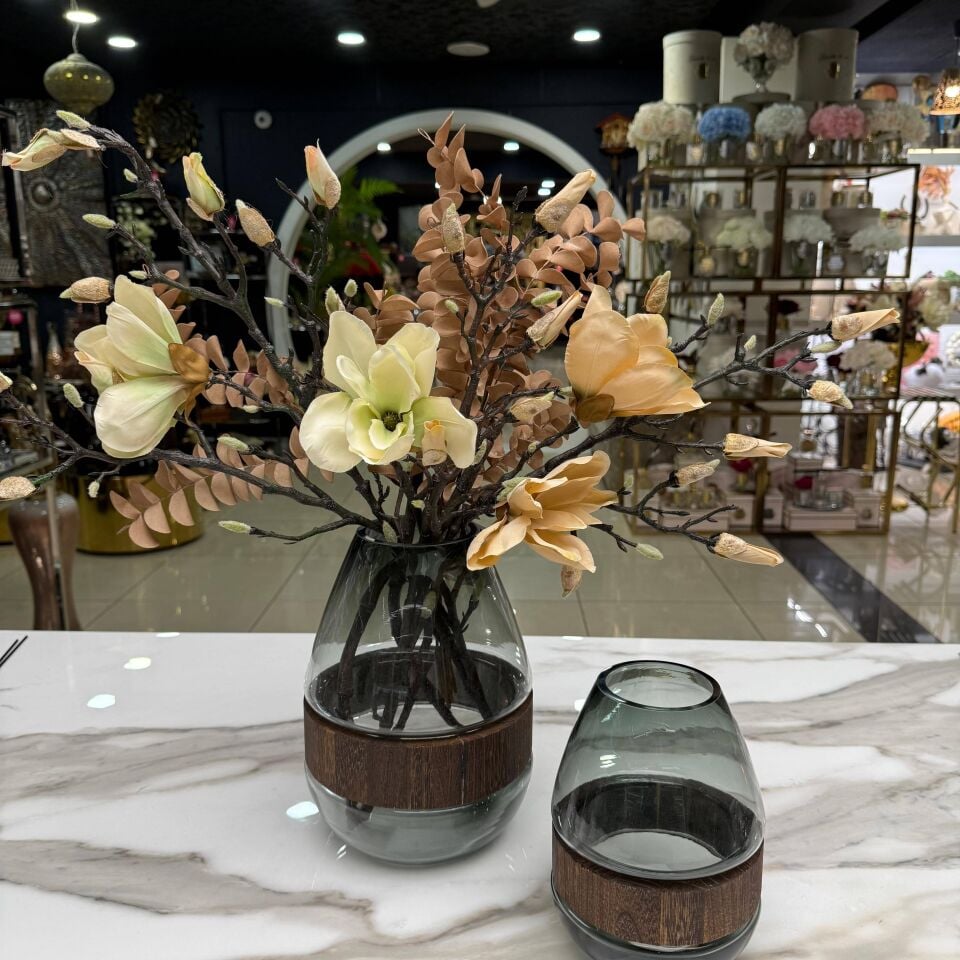 AHŞAP HALKALI VAZO SET 2'Lİ