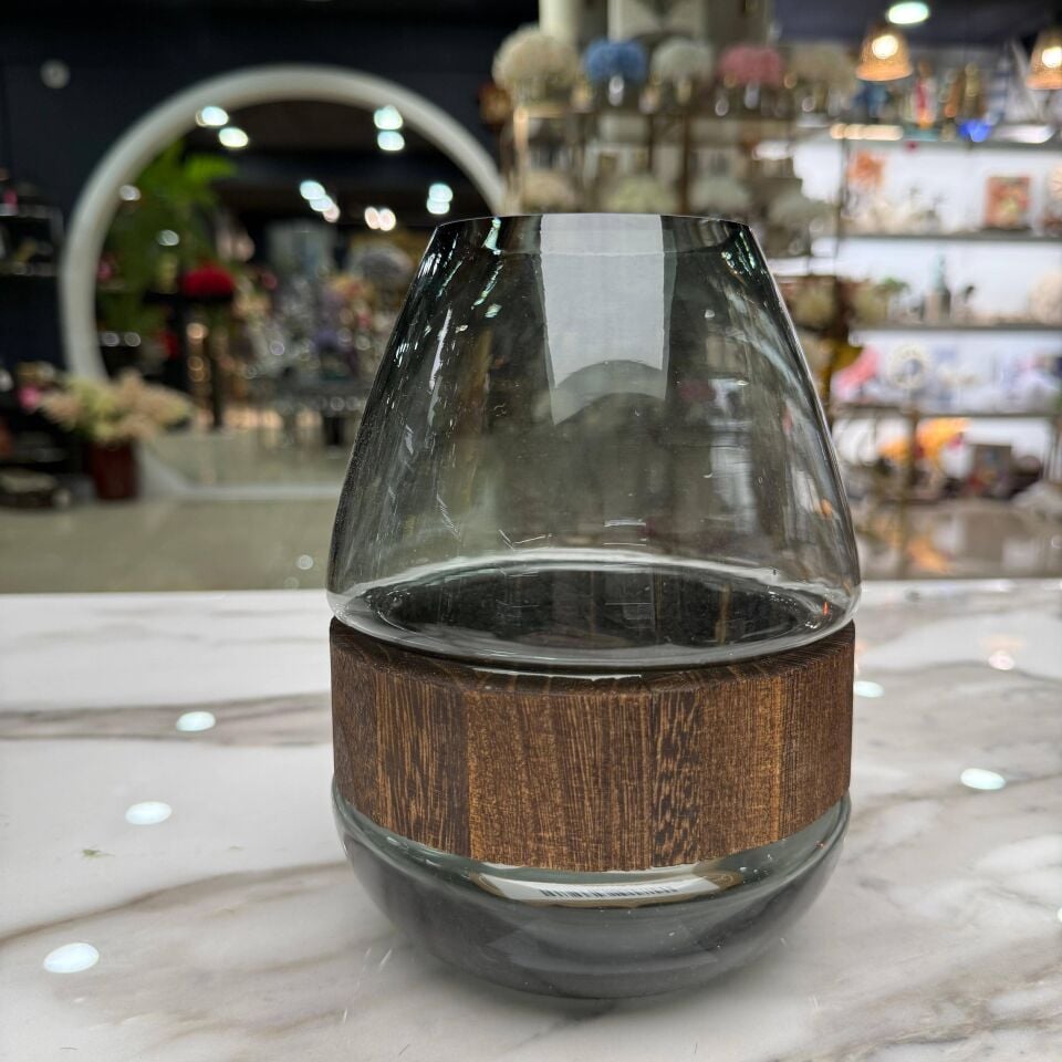 AHŞAP HALKALI VAZO SET 2'Lİ