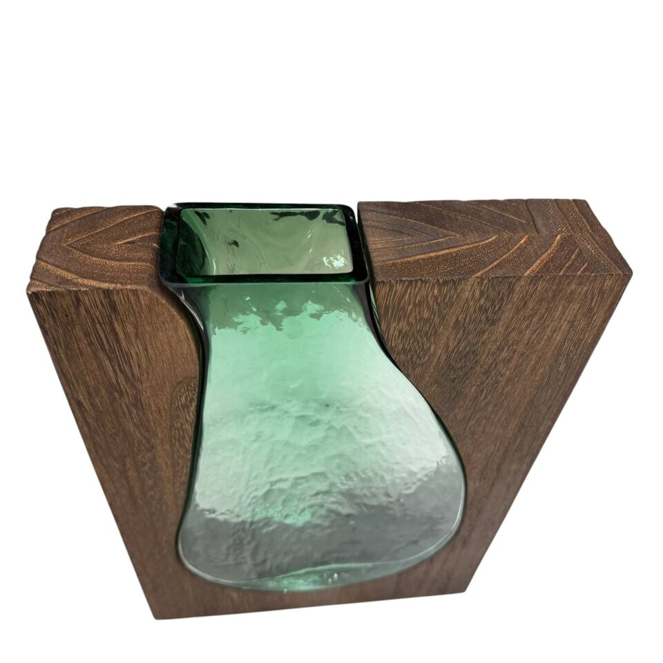 AHŞAP & CAM DEKORATİF VAZO (2’Lİ SET)