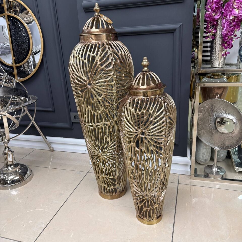 METAL AJURLU KAPAKLI VAZO (2’Lİ SET – DESEN 1)