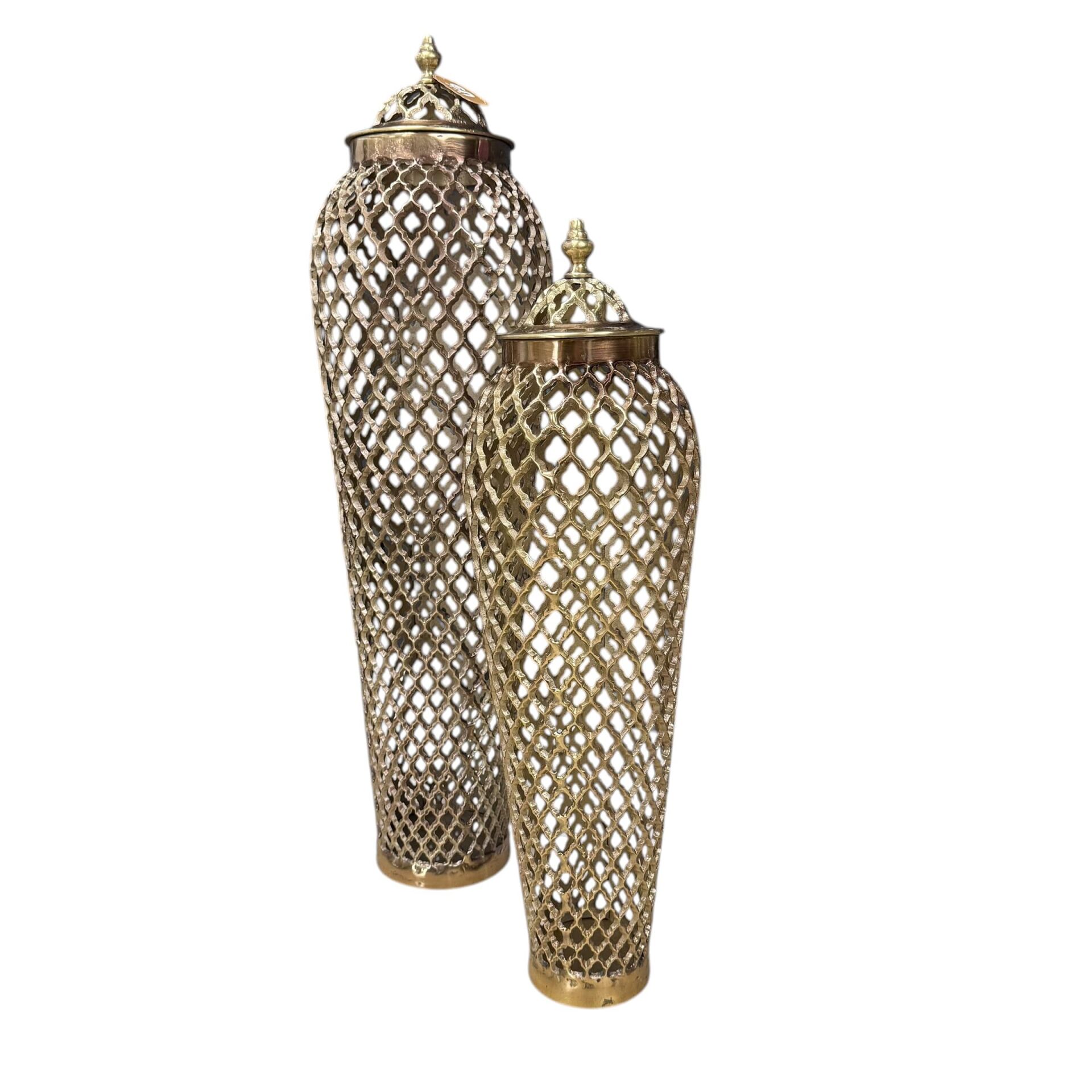 METAL AJURLU KAPAKLI VAZO (2’Lİ SET – DESEN 2)