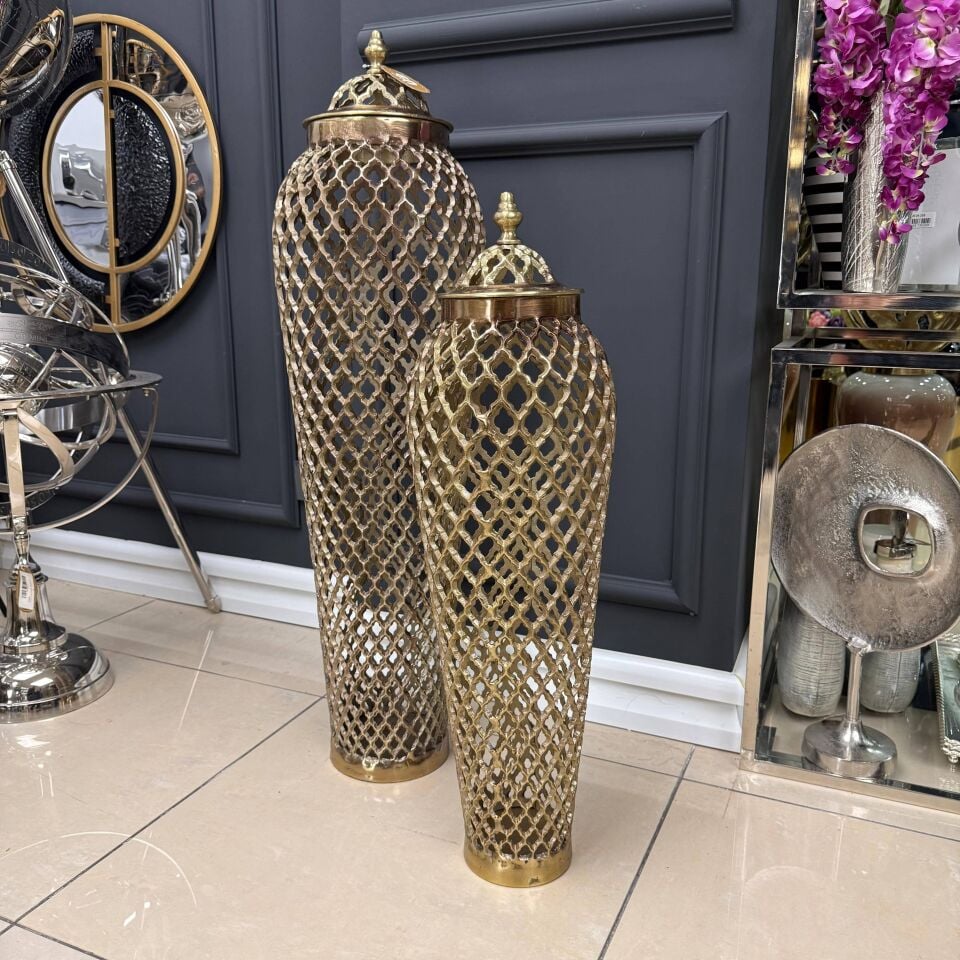 METAL AJURLU KAPAKLI VAZO (2’Lİ SET – DESEN 2)