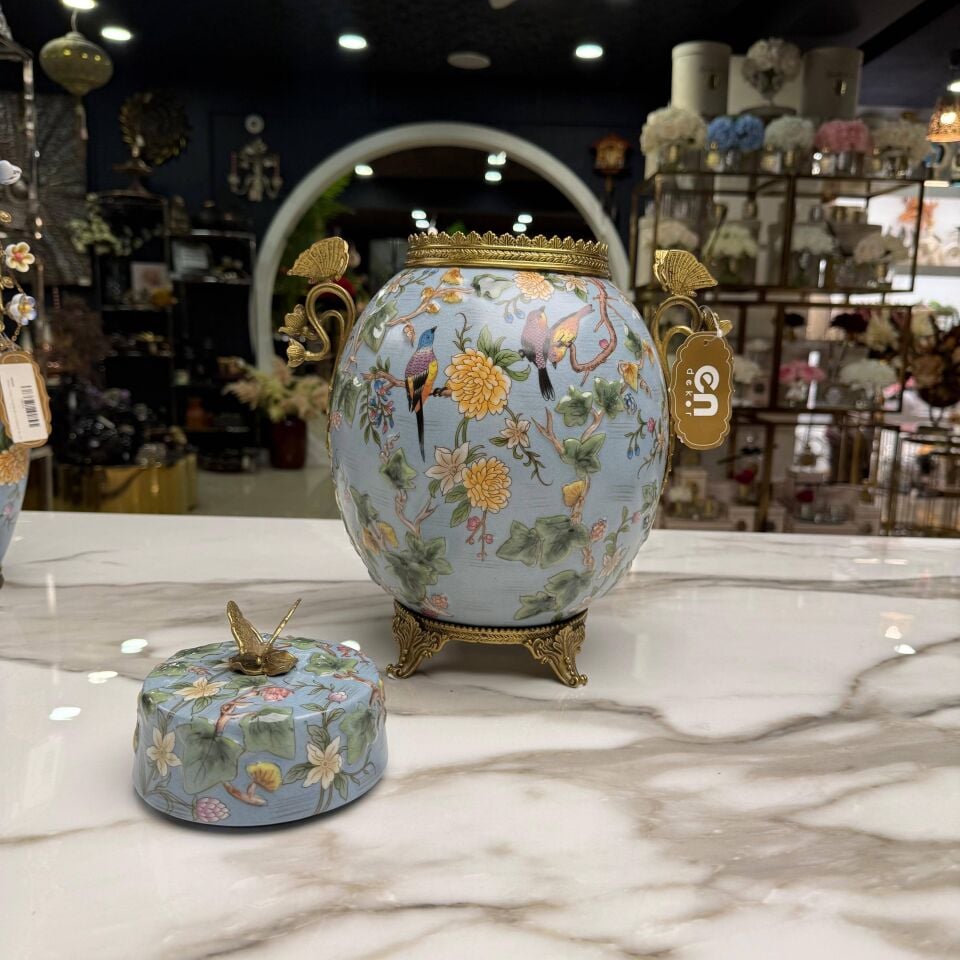 KUŞ MOTİFLİ KAPAKLI DEKORATİF KÜP