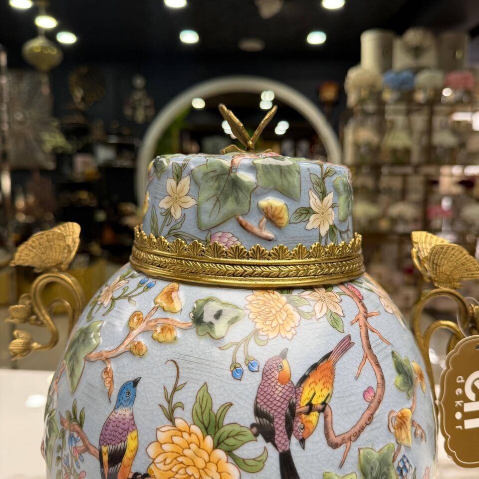 KUŞ MOTİFLİ KAPAKLI DEKORATİF KÜP