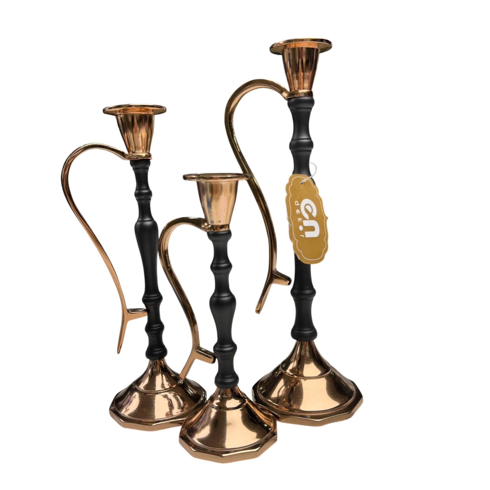 3'LÜ SİYAH & GOLD METAL ŞAMDAN MUMLUK SETİ