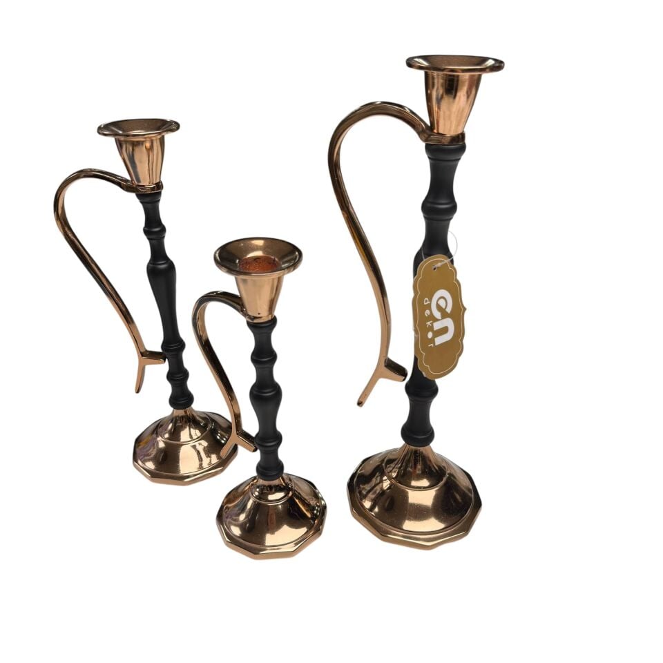 3'LÜ SİYAH & GOLD METAL ŞAMDAN MUMLUK SETİ