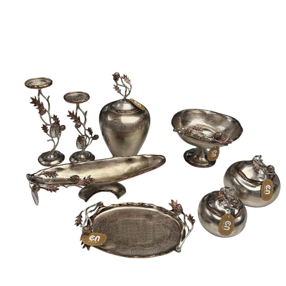 GÜMÜŞ & BRONZ TON DÖKÜM DEKORATİF 8 PARÇA SET