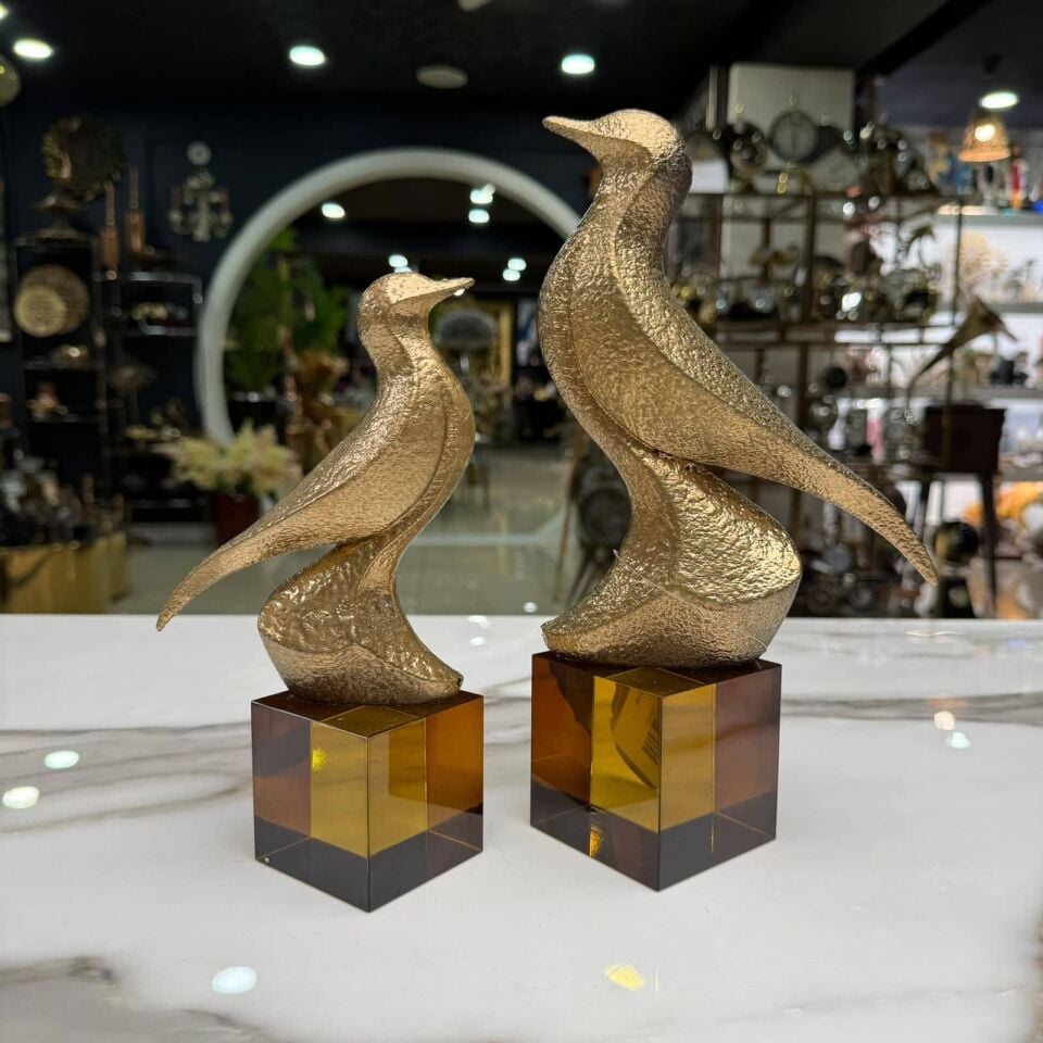 GOLD KUŞ FİGÜRLÜ DEKORATİF OBJE SETİ